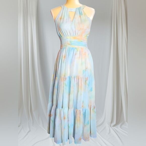 Halter Neck Ruffle Maxi Dress With Adjustable Neck Tie Size Small - Picture 1 of 16